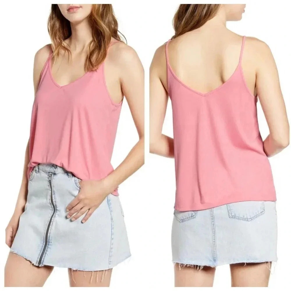 BP Women's Pink V Neck Relaxed Fit Ribbed Cami Tank Top XS NWT